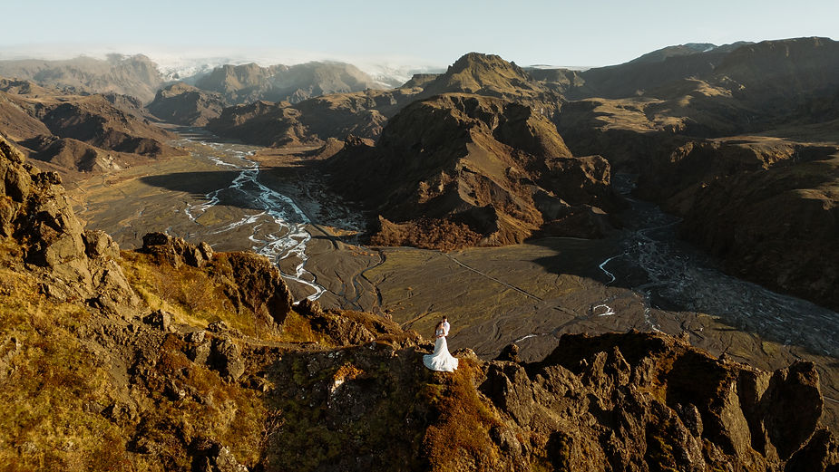 bride and groom stand at one of the Secret Iceland Elopement Spots.