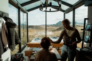 bride gets her hair and makeup done before her Ásatrú elopement Ceremony