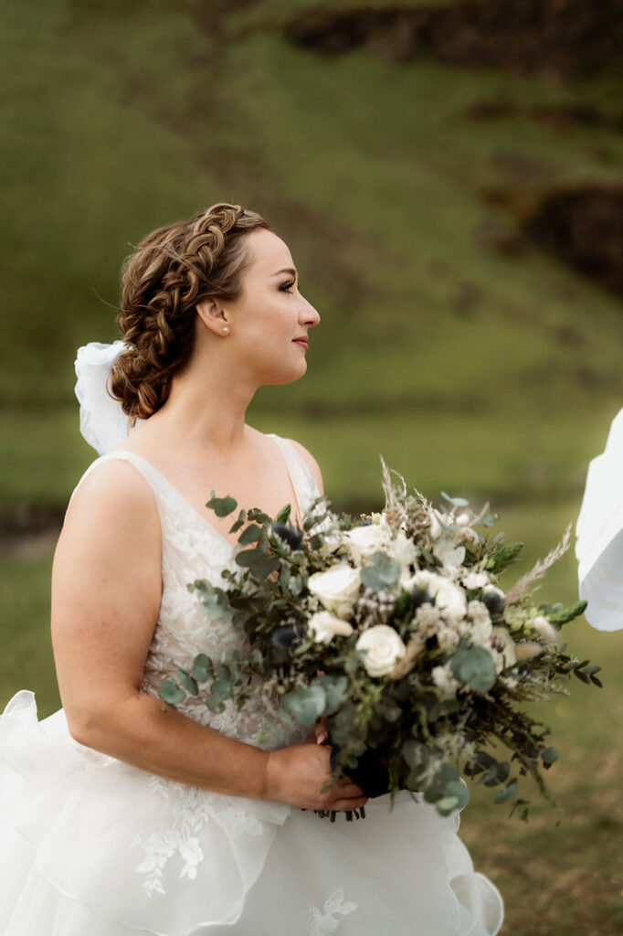bride during her dreamy iceland elopement photos.