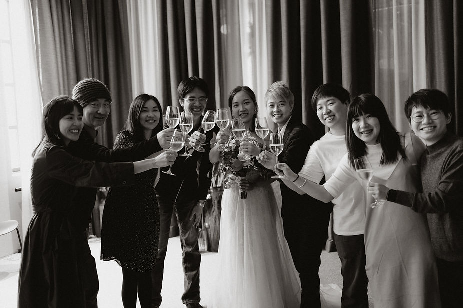 wedding party toasts during iceland destination wedding.
