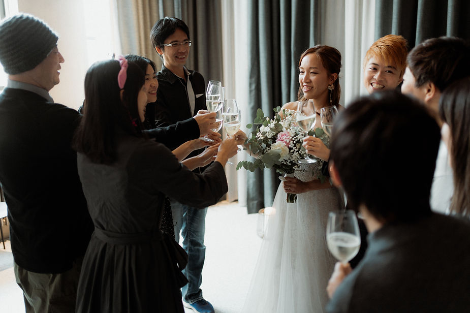 wedding party toasts during iceland destination wedding.