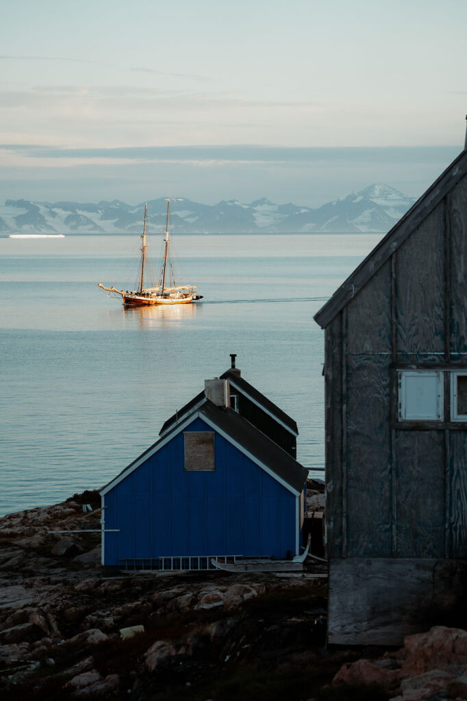 sailboat goes through Greenland for a destination wedding.