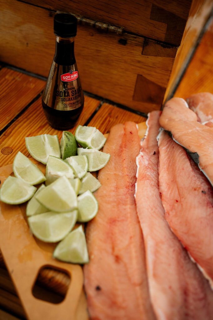 fresh fish meal during sailboat adventure in greenland.