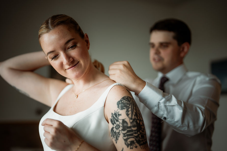 Bride and groom take getting ready photos for their iceland wedding day.
