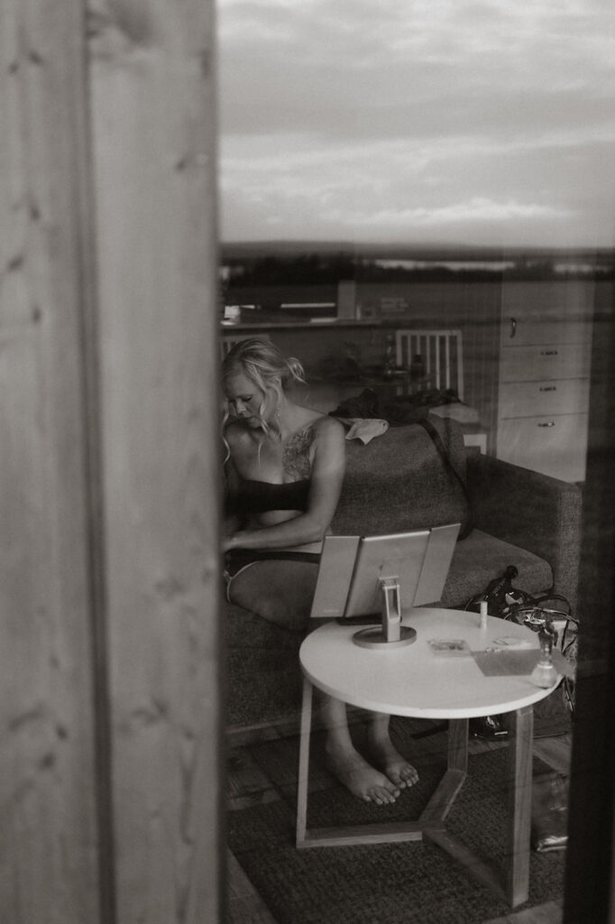 bride gets ready for her wedding day in iceland.