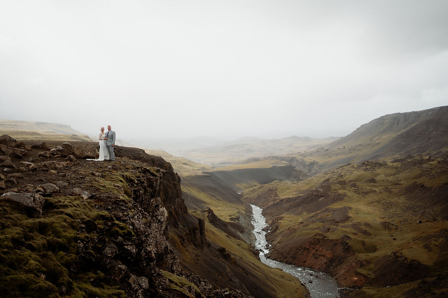 Bride and groom get married during their iceland elopement adventure.