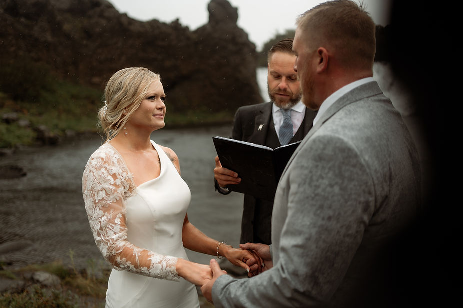 Bride and groom get married during their iceland elopement adventure.