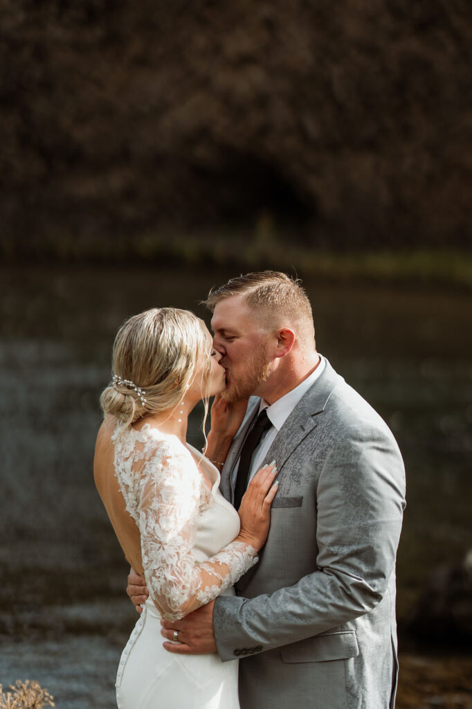 Bride and groom get married during their iceland elopement adventure.
