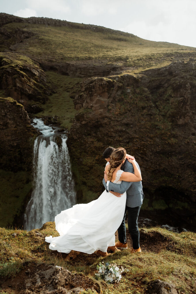 bride and groom pose for iceland elopement photographer.